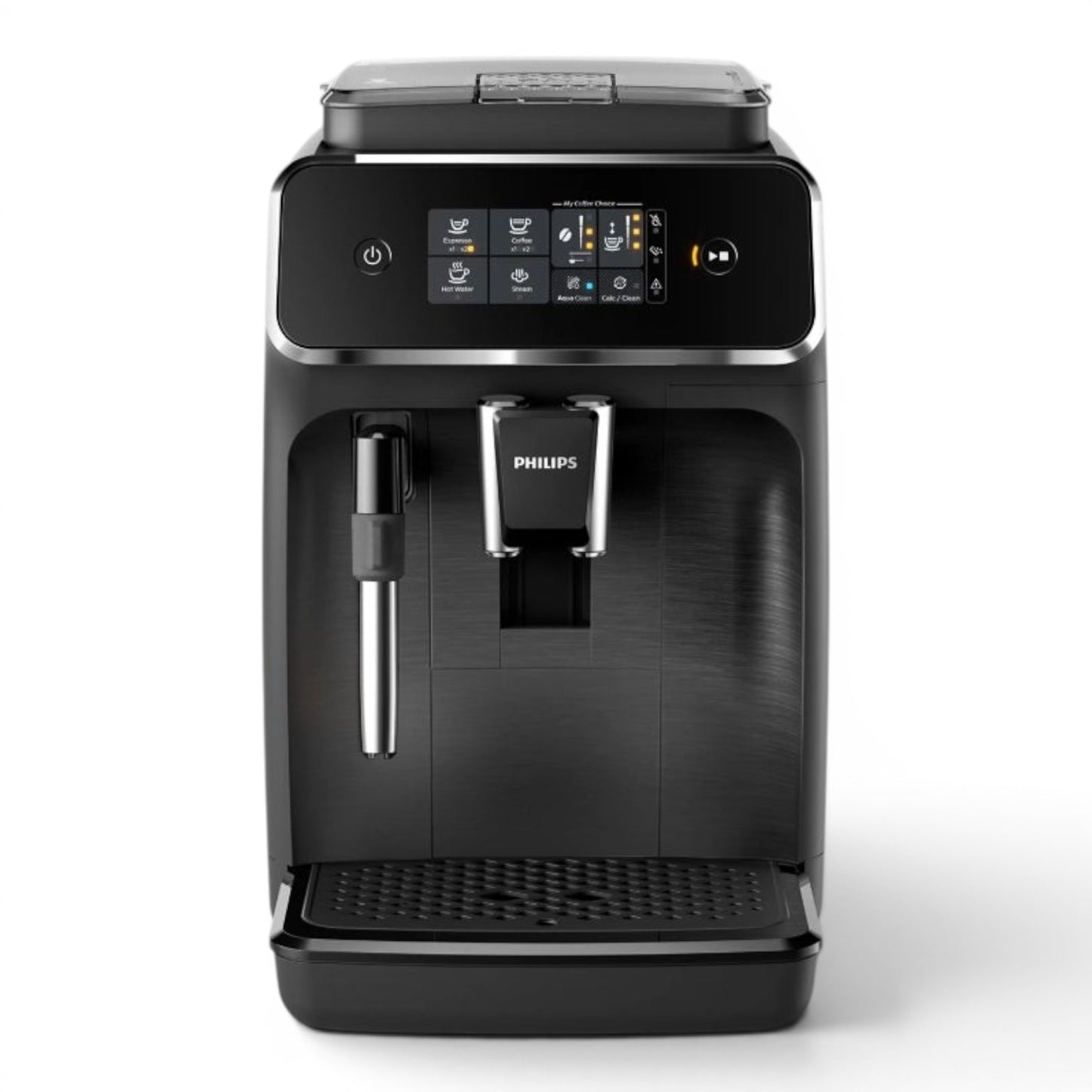 Taghareed Philips 2200 Series fully automatic espresso machine with touch display, brews 2 drinks, and has a classic milk frother.