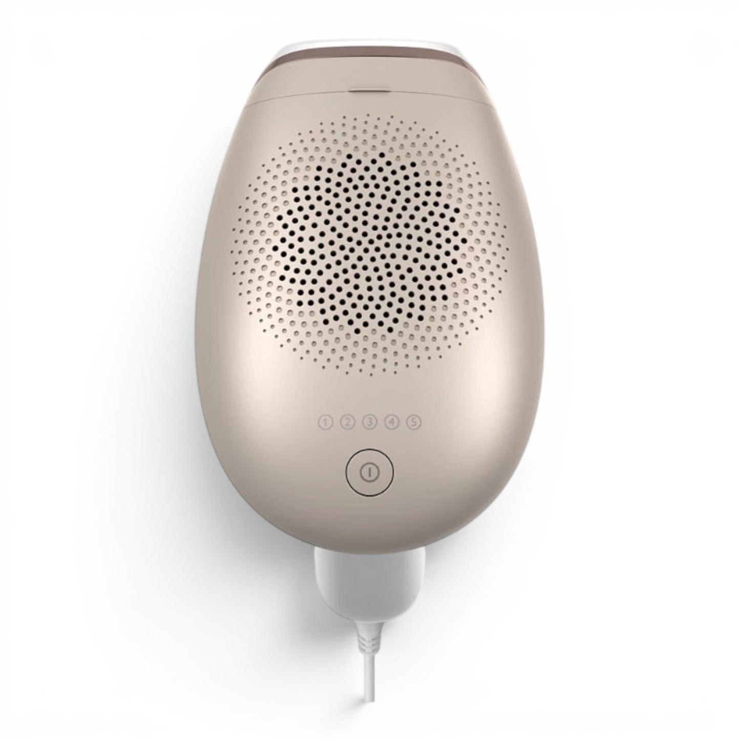 Taghareed Philips Lumea Advanced IPL 7000 Series BRI923/60 hair removal device in gold with 5 intensity levels and power button.