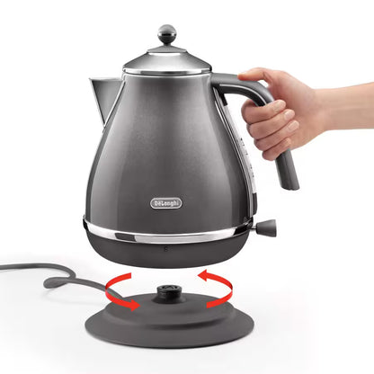 Icona Metallics Design. 3000W. 1.7L. Anti-Scale Filter. 360° Swivel Base. Glossy Grey Metallic Finish.