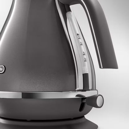 Icona Metallics Design. 3000W. 1.7L. Anti-Scale Filter. 360° Swivel Base. Glossy Grey Metallic Finish.