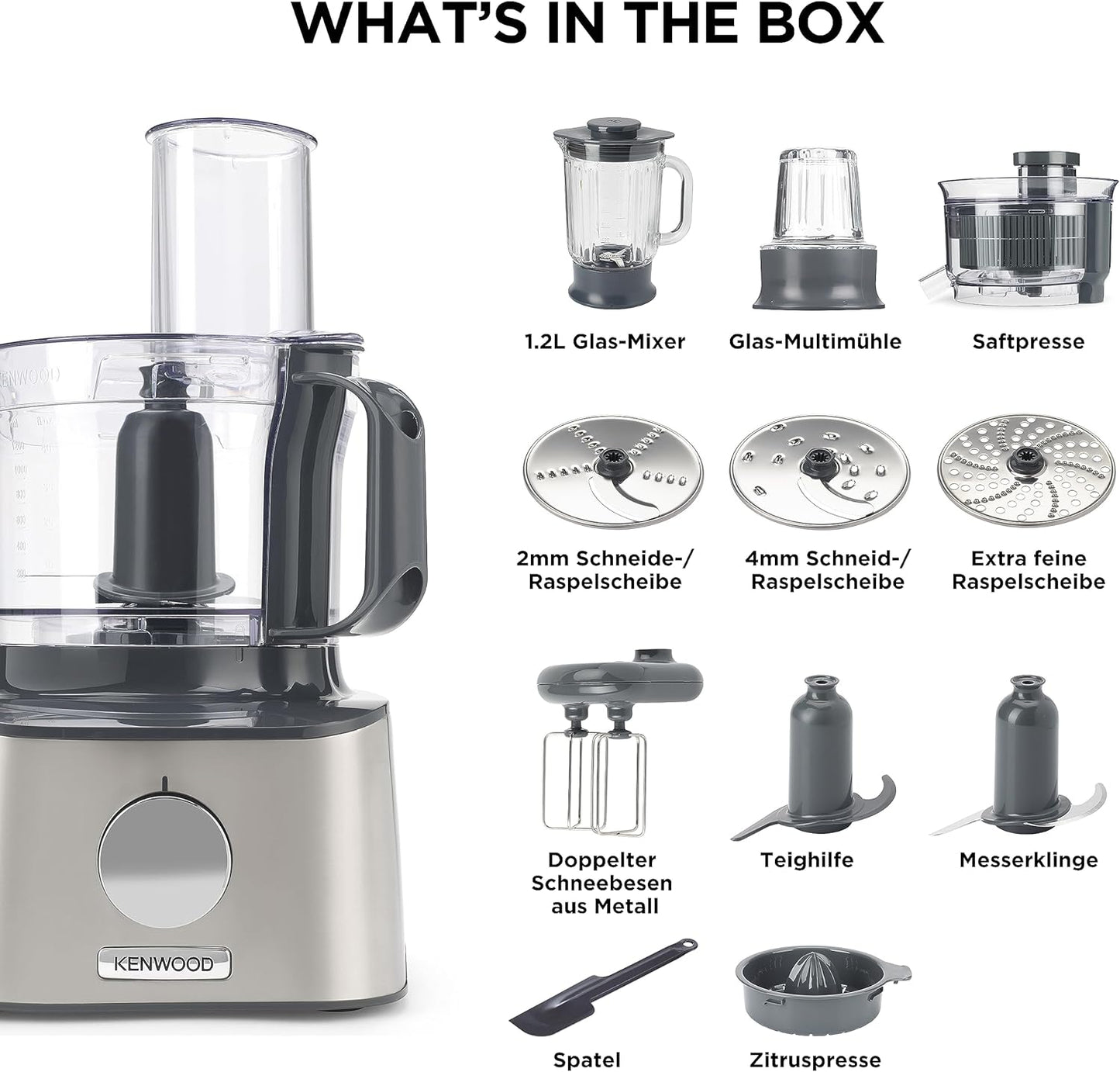 Kenwood MultiPro Compact Food Processor FDM307SS – 800W, 2.1L Bowl