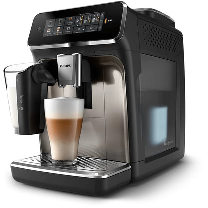 Taghareed Philips 3300 Series fully automatic espresso machine with LatteGo milk system, making a layered latte.