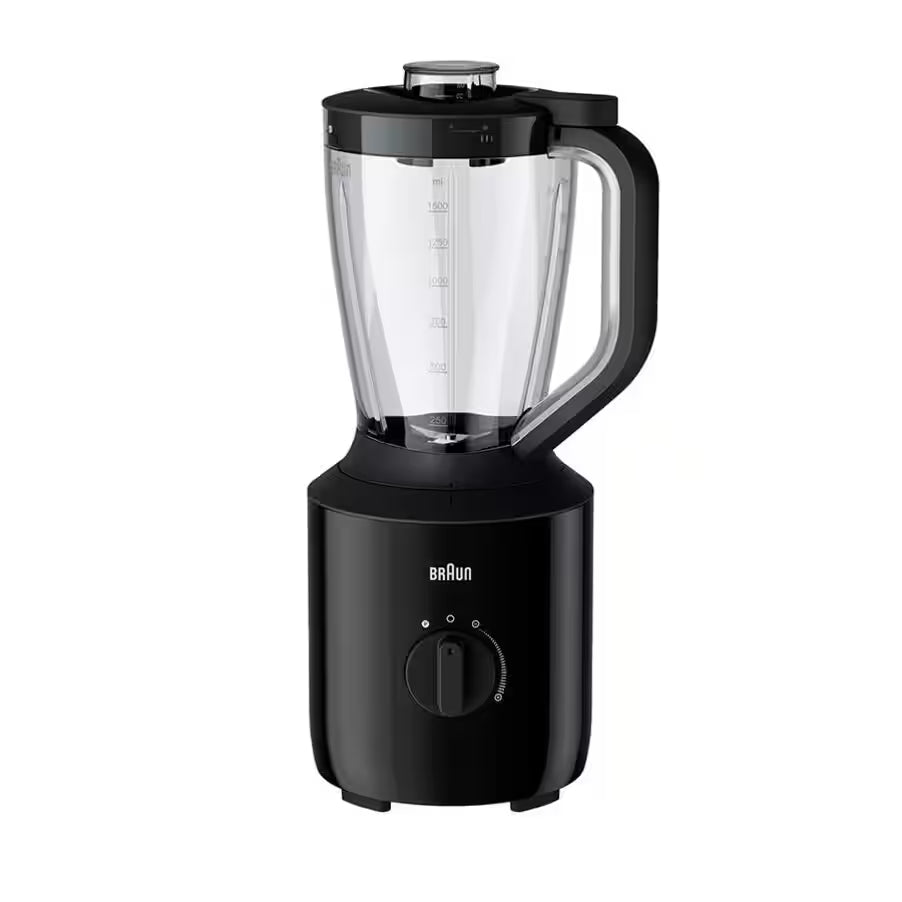 Taghareed Braun PowerBlend 3 black jug blender with 2L capacity, 800W motor, TriAction Technology, and variable speed control.
