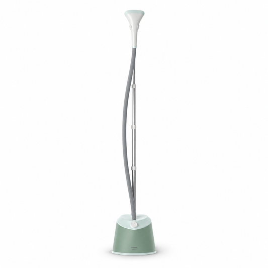 Taghareed Philips 1000 Series garment steamer STE1010/76, mint green, with adjustable stand and integrated hanger.