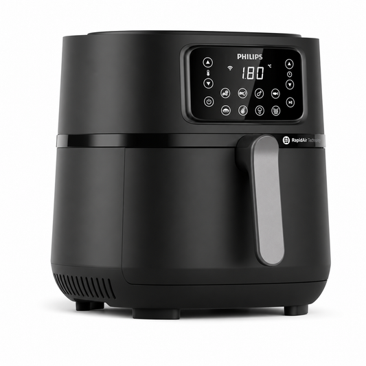 Taghareed Philips Airfryer 5000 Series XXL Connected HD9285/93, black, 7.2L capacity, digital display, Rapid Air Technology for healthy frying.