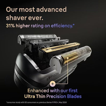 Braun Series 9 Pro+ 9615s electric shaver with graphite finish, featuring 5 synchronized shaving elements and ultra-thin precision blades.