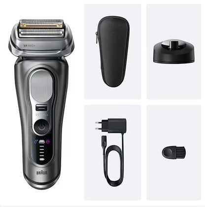 Braun Series 9 Pro+ 9615s graphite electric shaver with 5 synchronized shaving elements, ProLift trimmer, and Wet & Dry functionality.