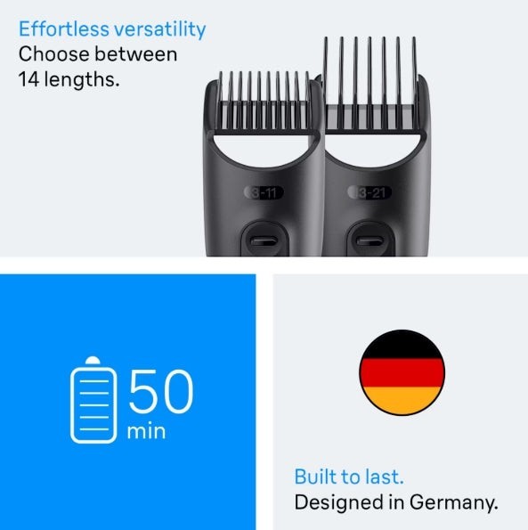 Taghareed Braun All-in-One Style Kit Series 3 3500 with 4 attachments, 50 min battery life, and German design.