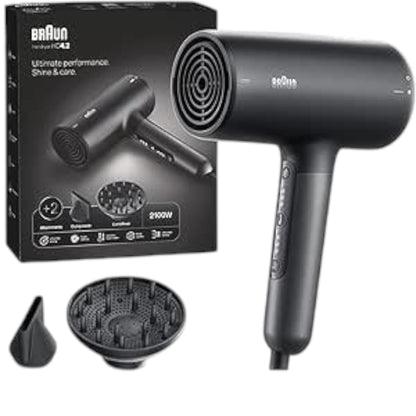 Taghareed Braun Hair Dryer HD4.2 BRHD425SDE, 2100W, Super IONTEC, 3 heat/speed settings, cool shot, diffuser & concentrator attachments.