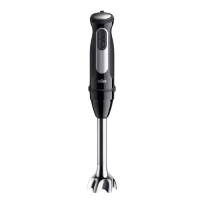 Taghareed Braun MultiQuick 5 Pro hand blender in black with stainless steel shaft and blade. Features speed control and EasyClick Plus.