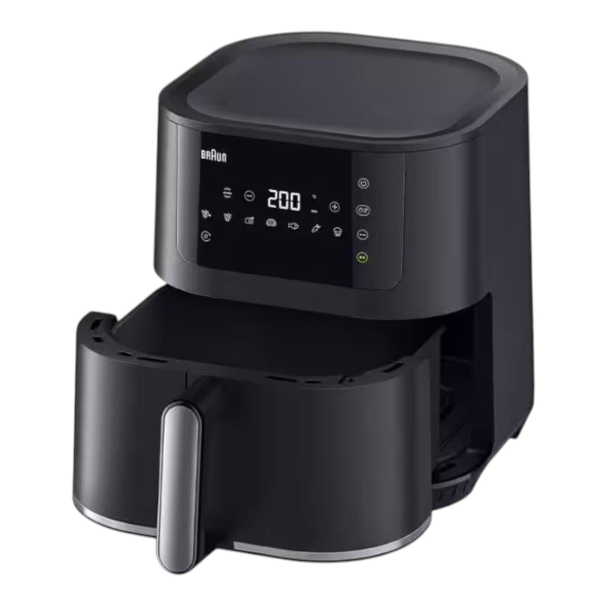 Taghareed Braun MultiFry 5 Air Fryer HF5030IBK, black, 6L capacity, 1700W, 8 auto programs, LED touch screen.