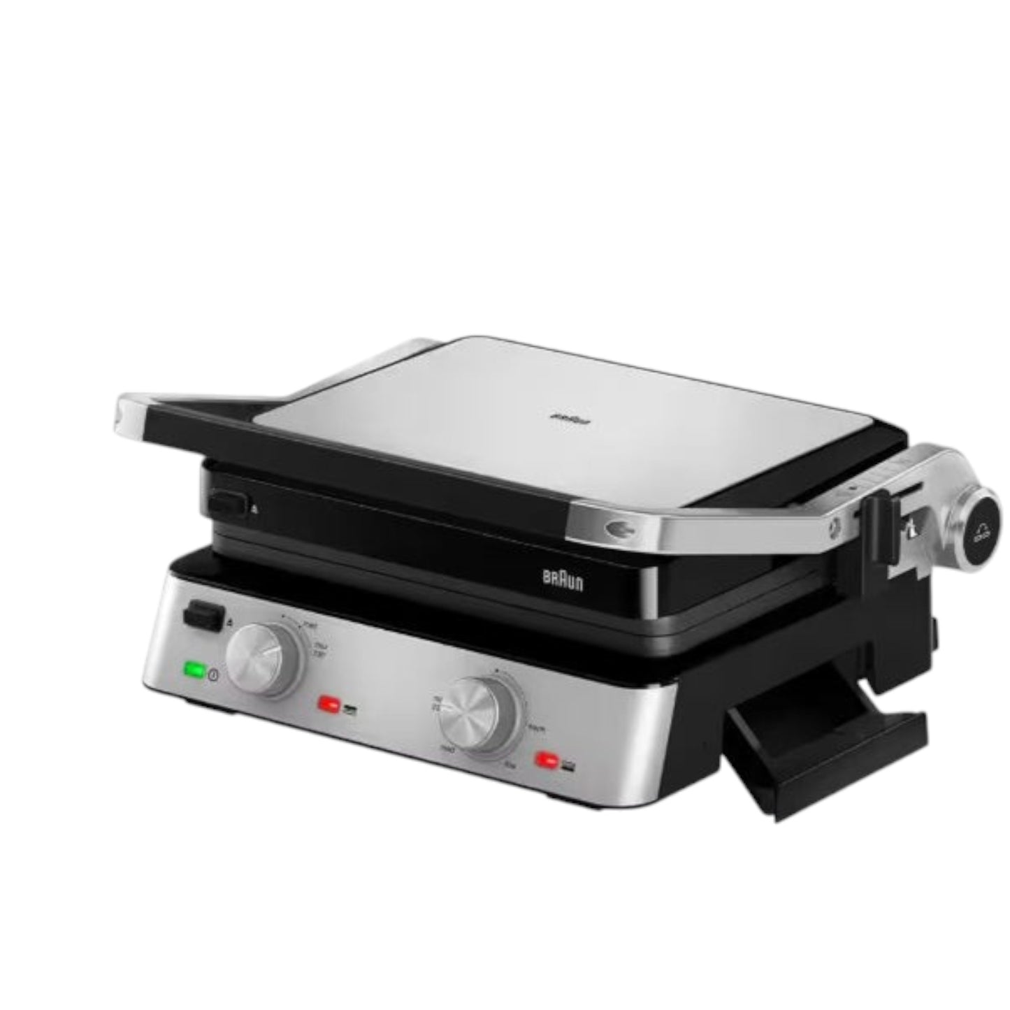 Taghareed Braun MultiGrill 7 CG7020 contact grill with 3-in-1 functionality, 2000W, non-stick plates, and adjustable temperature.