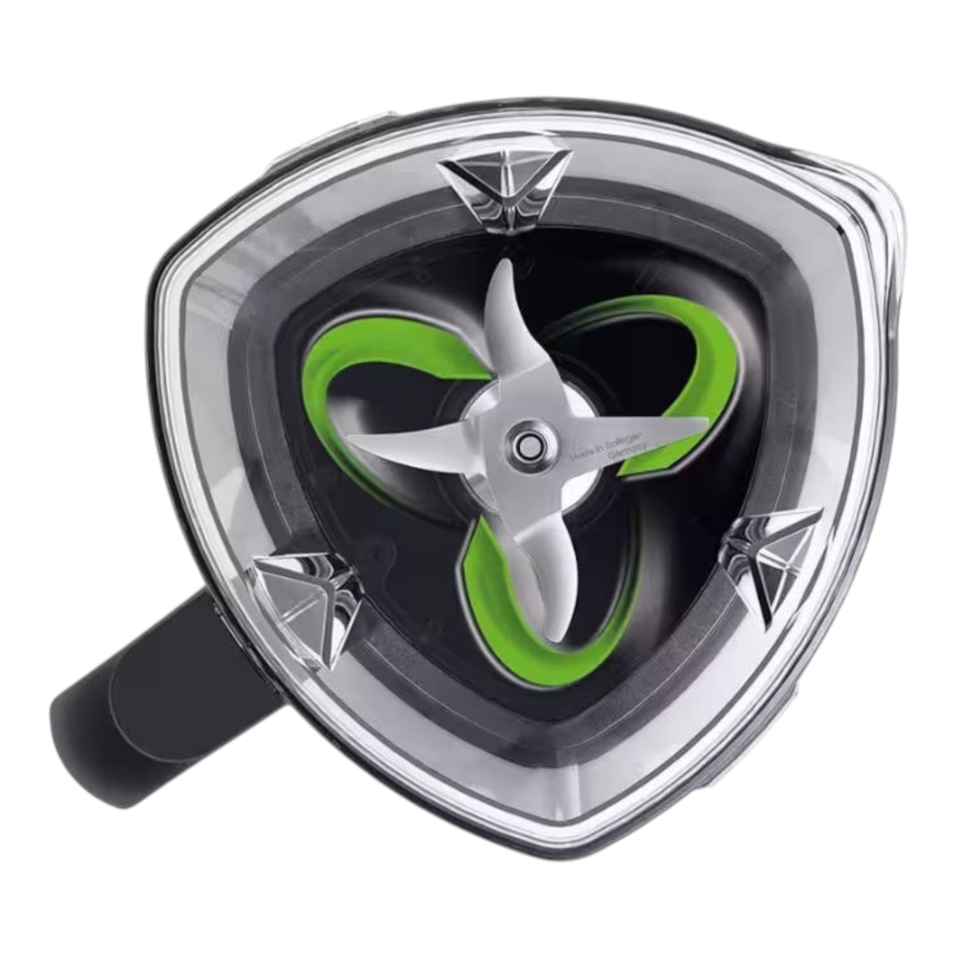 Taghareed Braun PowerBlend 9 blender jug with stainless steel blades and green accents. 1600W, 3L capacity.