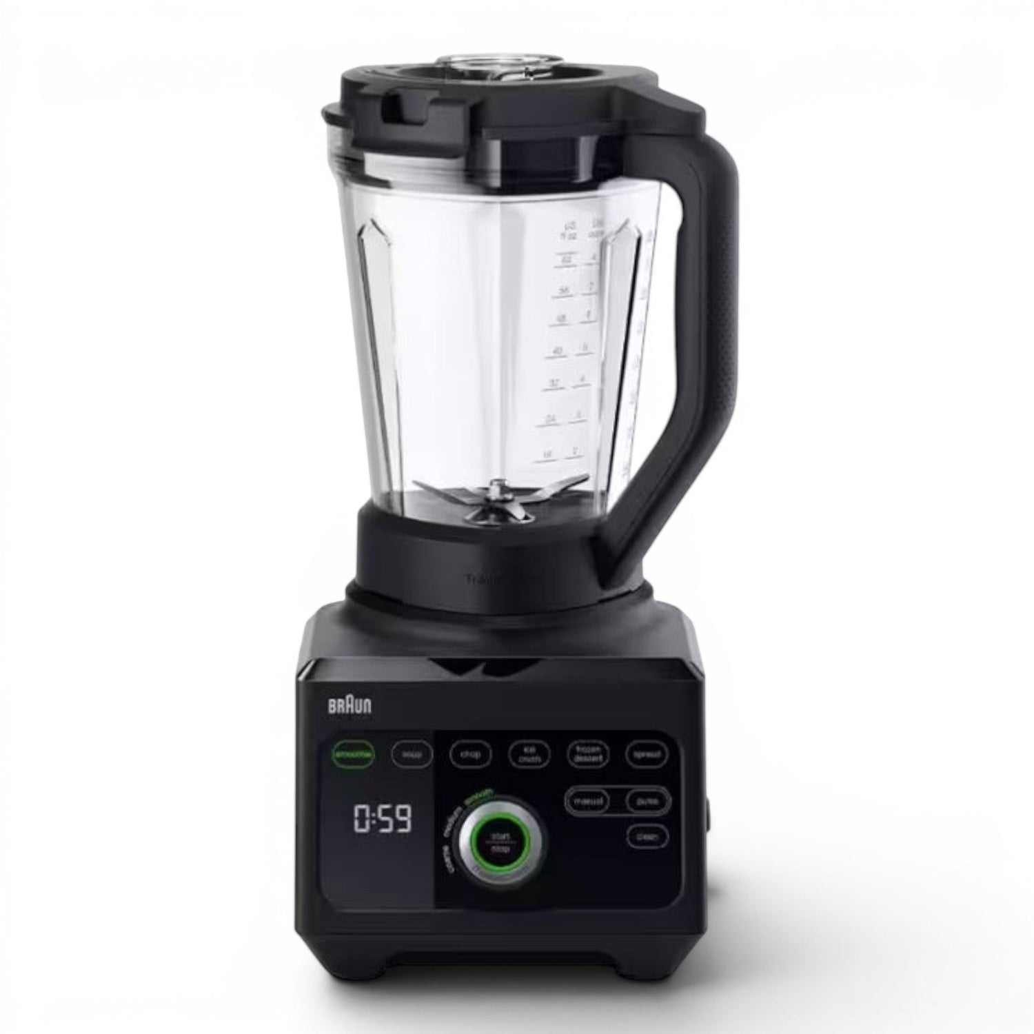 Taghareed Braun PowerBlend 9 JB9040BK black 1600W blender with 3L Tritan jug, digital display, and multiple pre-set programs.