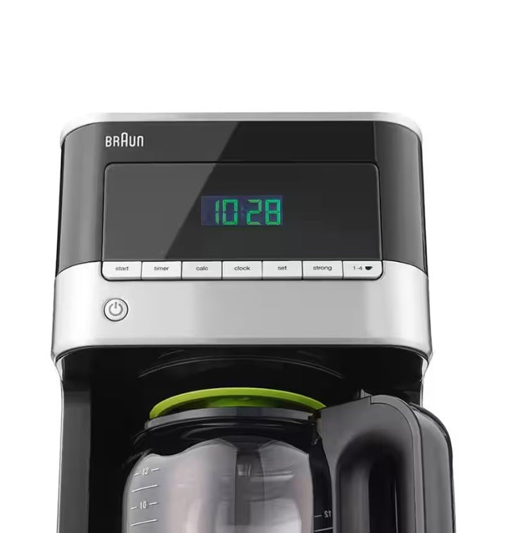 Taghareed Braun PurAroma 7 KF7120BK coffee maker with digital display and glass carafe, black and silver