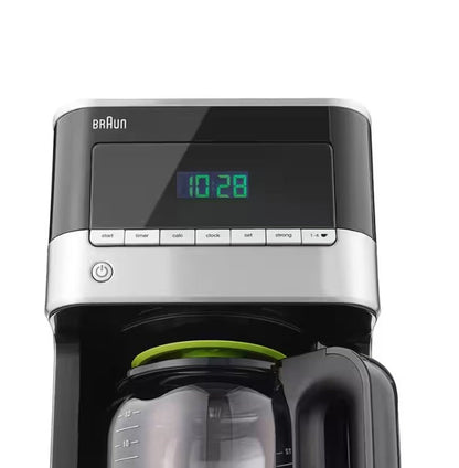 Taghareed Braun PurAroma 7 KF7120BK coffee maker with digital display and glass carafe, black and silver
