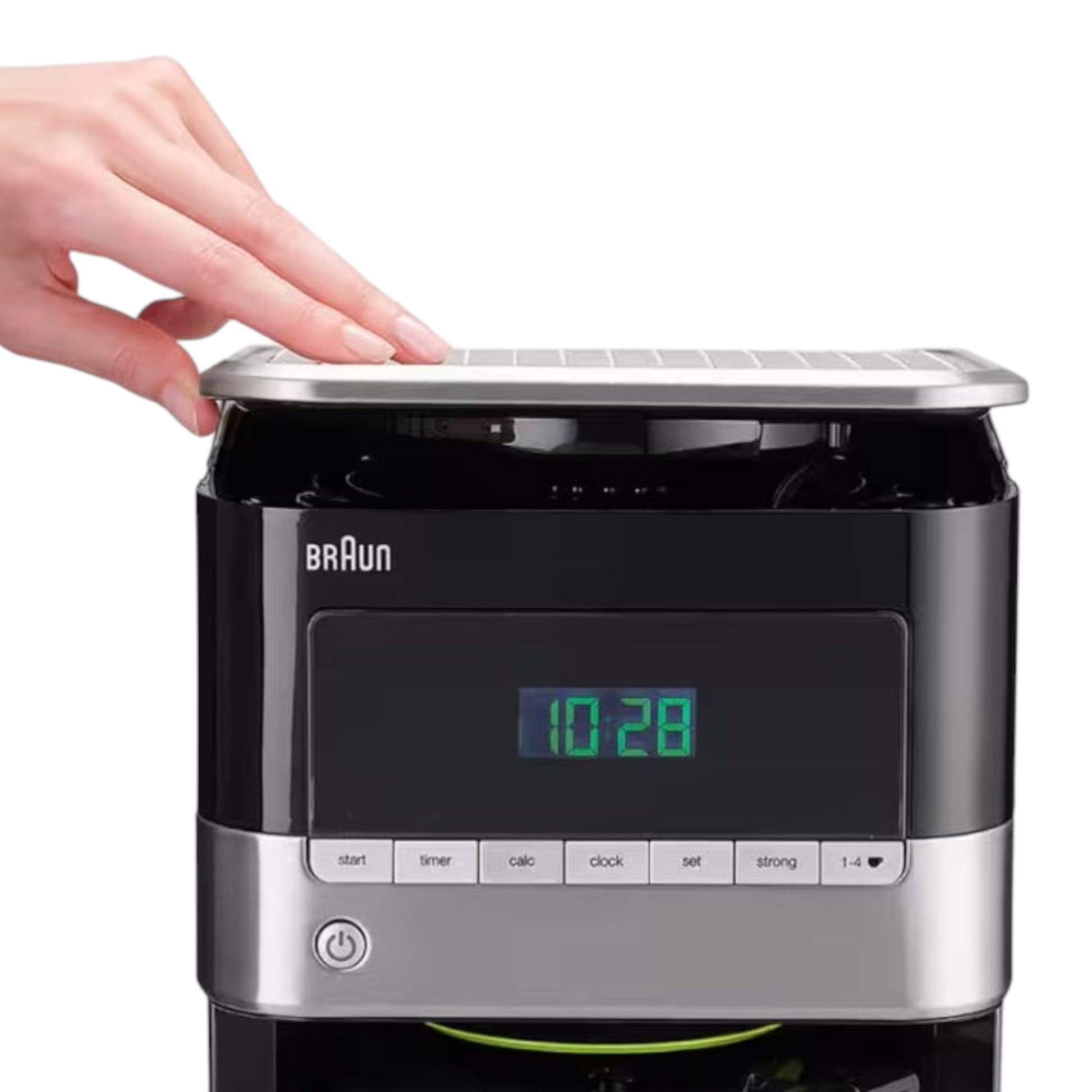 Braun PurAroma 7 KF7120BK black coffee maker with digital display and programmable timer. Features OptiBrew System.