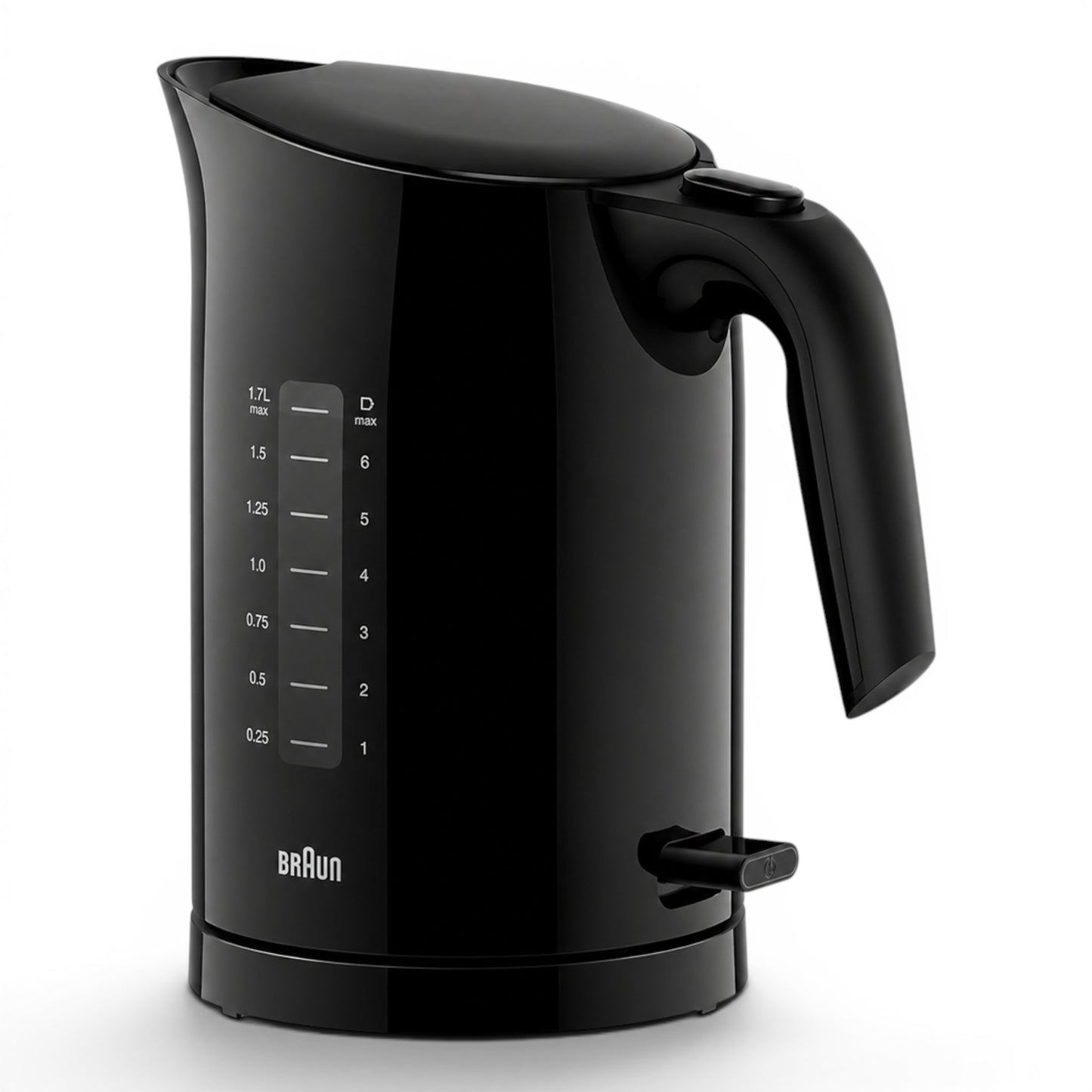 Taghareed Braun PurEase black 1.7L electric kettle with 2200W power and 3-Way Protection system.