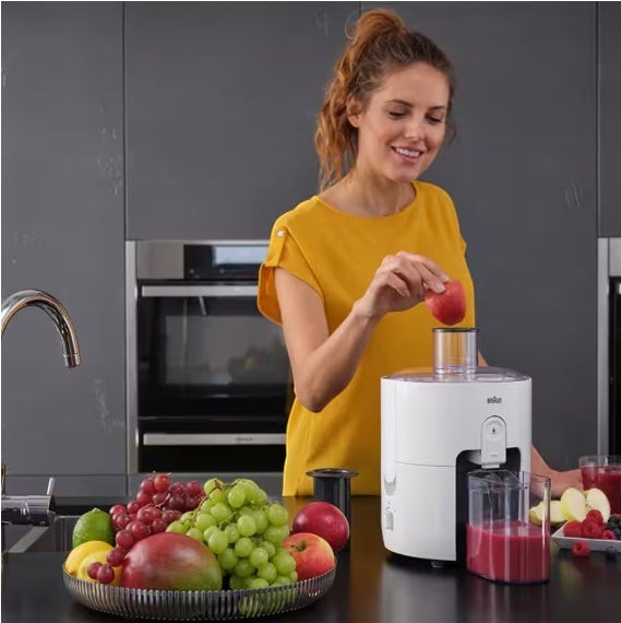 Taghareed Braun PurEase Spin Juicer SJ3100WH, white, 600W, 1.25L capacity, fast juicing, anti-drip system