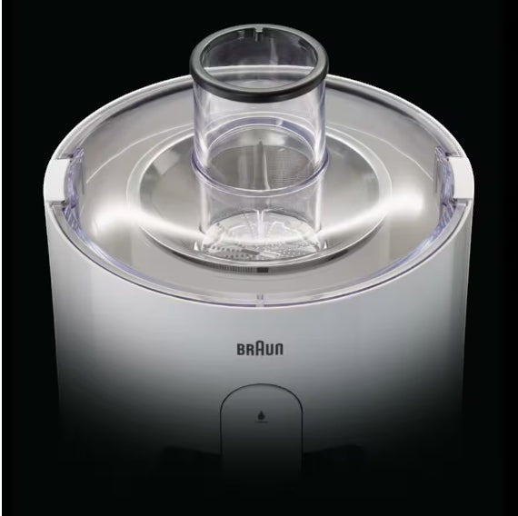 Taghareed Braun PurEase white spin juicer with a 1.25L capacity and 600W motor for fast, healthy juice.