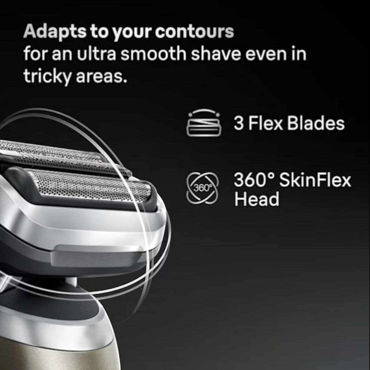 Taghareed Braun Series 7 electric shaver, silver, with 3 Flex Blades and 360° SkinFlex Head for smooth shaving.