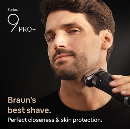 Taghareed Braun Series 9 Pro+ 9615s graphite electric shaver with 5 synchronized shaving elements for closeness and skin protection.