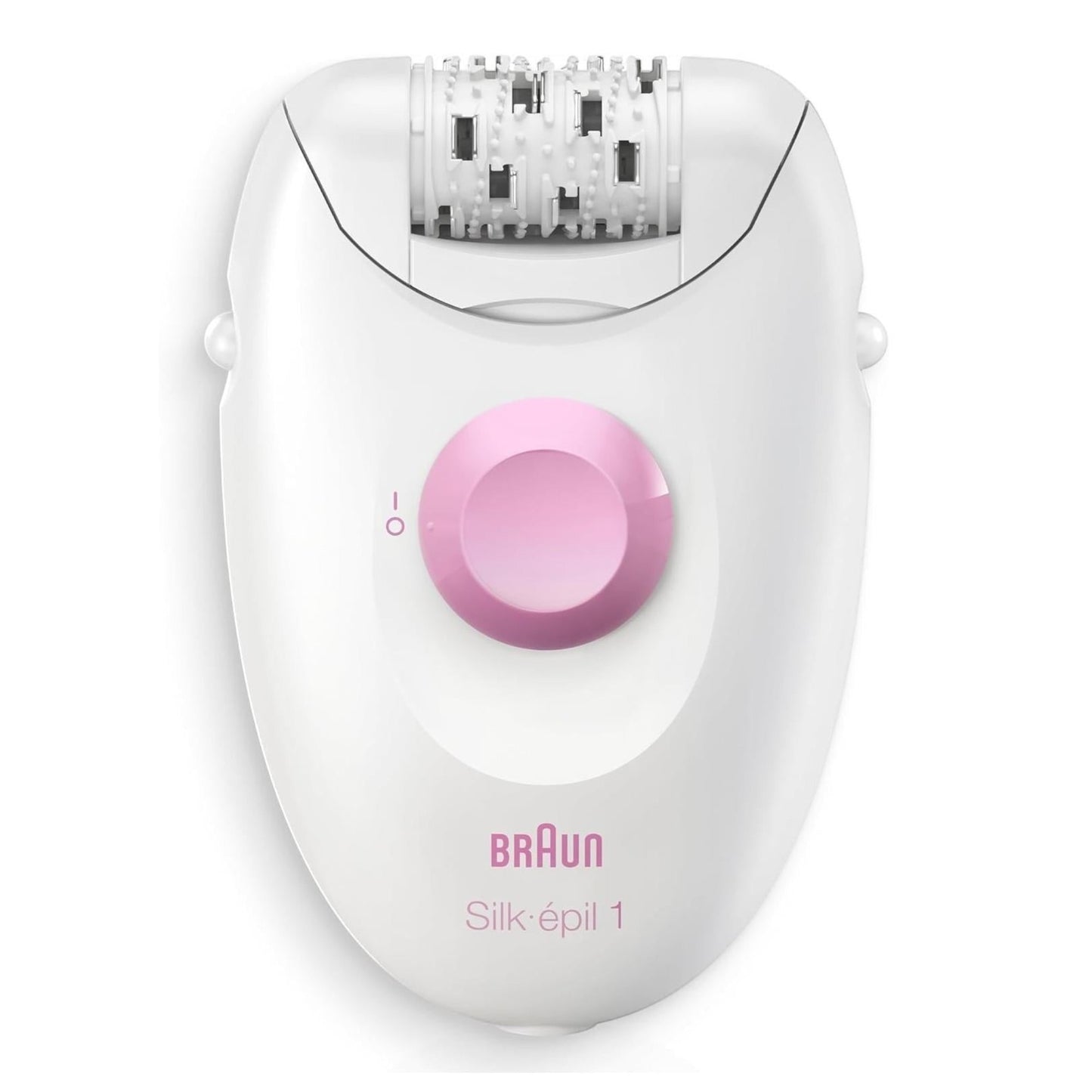 Braun Silk-épil 1 Epilator SE1-010 white and pink with 20 tweezers and SoftLift tips for efficient hair removal.