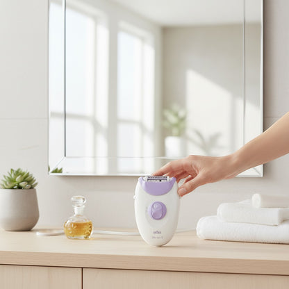 Braun Silk-épil 3 epilator in white and lilac with 20 tweezers and Smartlight. Corded.