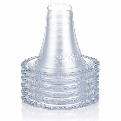 Tagged Braun ThermoScan LF40 lens filters, 40 pack. Clear, disposable plastic covers for ear thermometer hygiene and accuracy.
