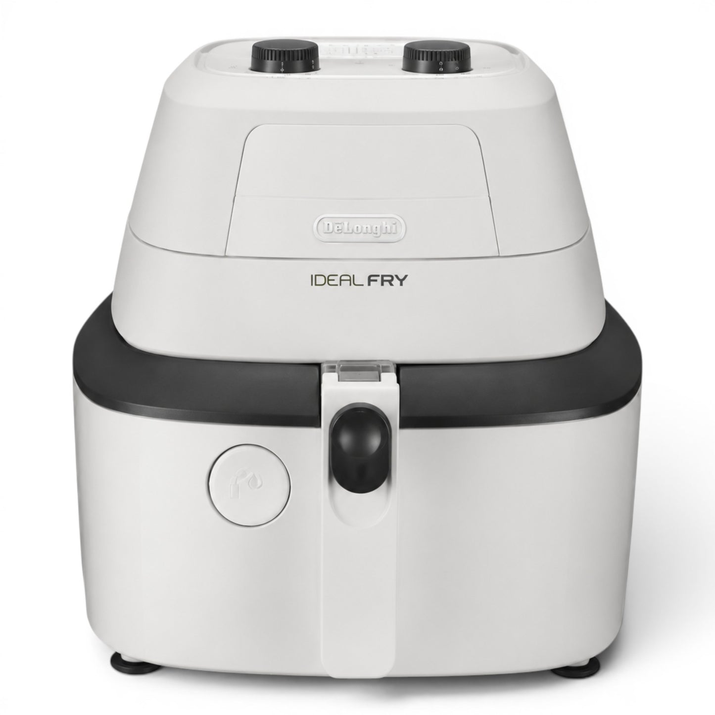 Taghareed De'Longhi MultiFry One white air fryer and multi-cooker with black accents and two control knobs.