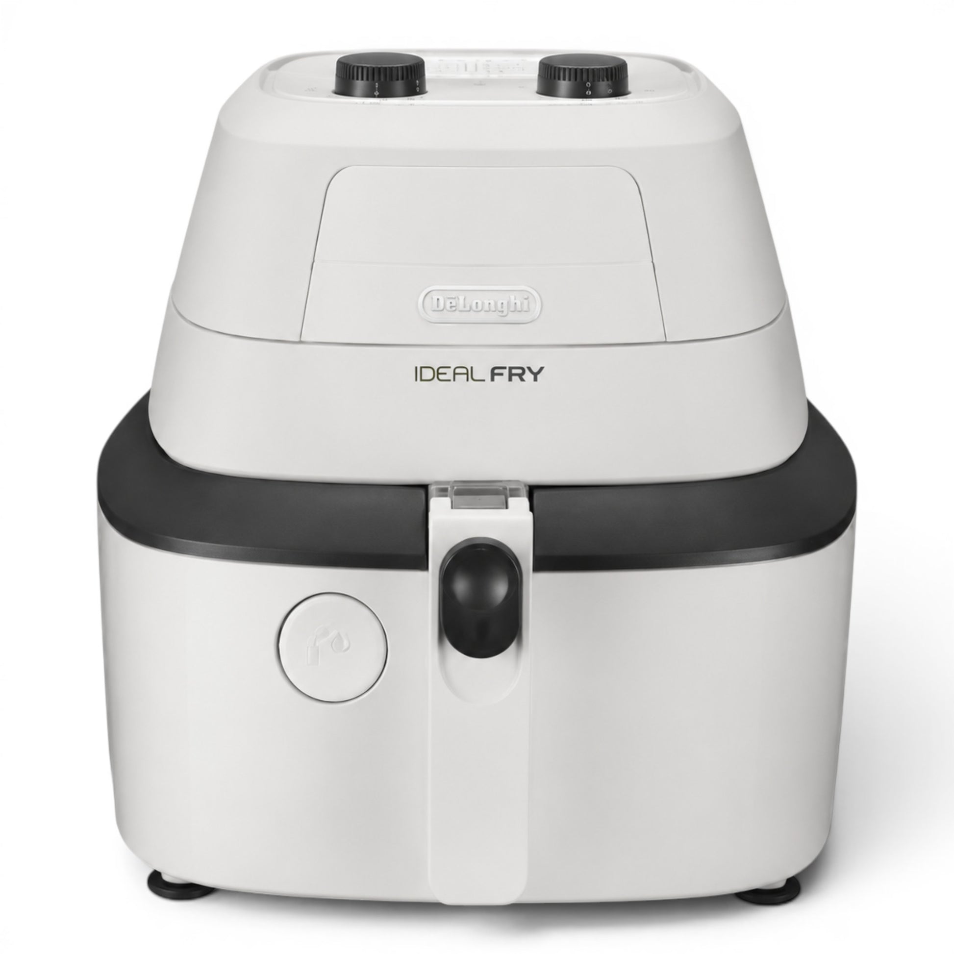 Taghareed De'Longhi MultiFry One white air fryer and multi-cooker with black accents and two control knobs.
