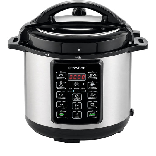 Taghareed Kenwood PCM60 6L 1000W electric pressure cooker with 14 smart cooking programs and LED display.
