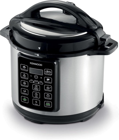 Taghareed Kenwood PCM60 6L 1000W electric pressure cooker with 14 smart cooking programs and LED display.
