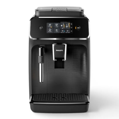Taghareed Philips 2200 Series fully automatic espresso machine with touch display, brews 2 drinks, and has a classic milk frother.