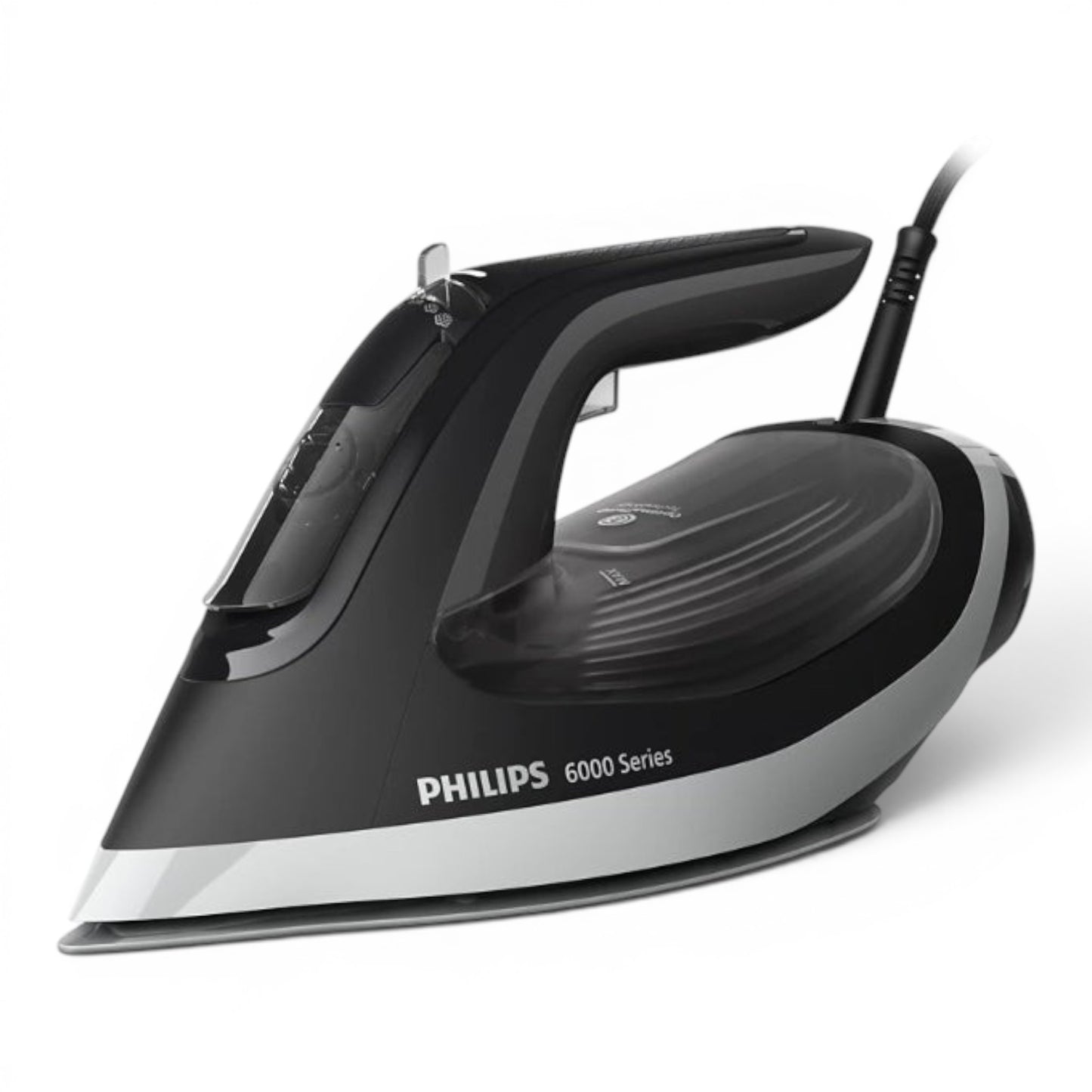Taghareed Philips 6000 Series DST6120/86 steam iron, black and silver, with 2600W power and SteamGlide Plus soleplate.