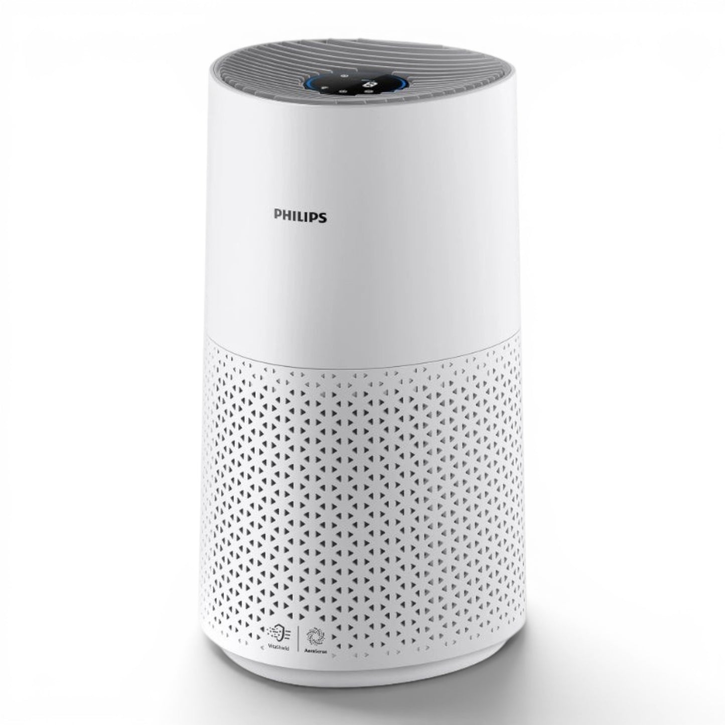 Taghareed Philips 1000 Series AC1711/90 white air purifier with digital display and patterned base. Features VitaShield and AeraSense.