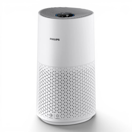 Taghareed Philips 1000 Series AC1711/90 white air purifier with digital display and patterned base. Features VitaShield and AeraSense.