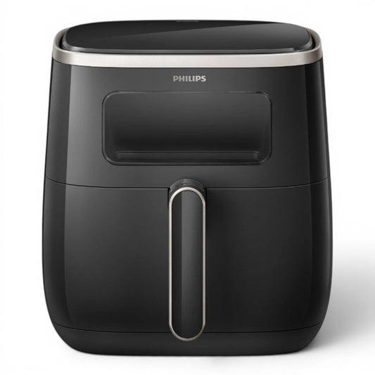Taghareed Philips Airfryer 3000 Series XL Digital Window HD9257/80, black, 5.6L capacity, 1700W, with transparent cooking window and 7 presets.