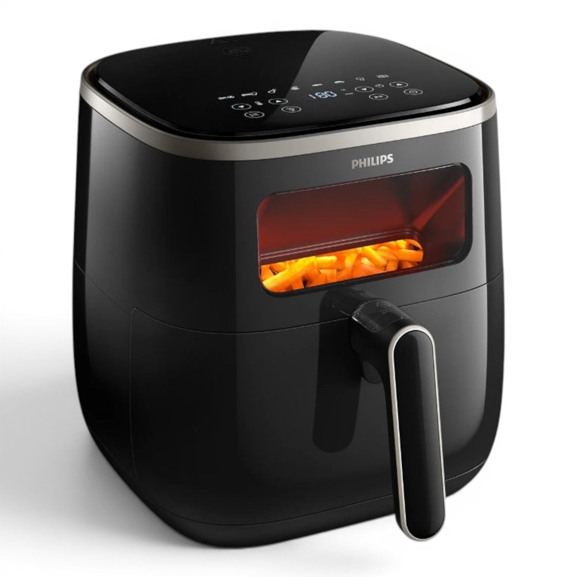 Taghareed Philips Airfryer 3000 Series XL Digital Window HD9257/80 with fries cooking inside, black