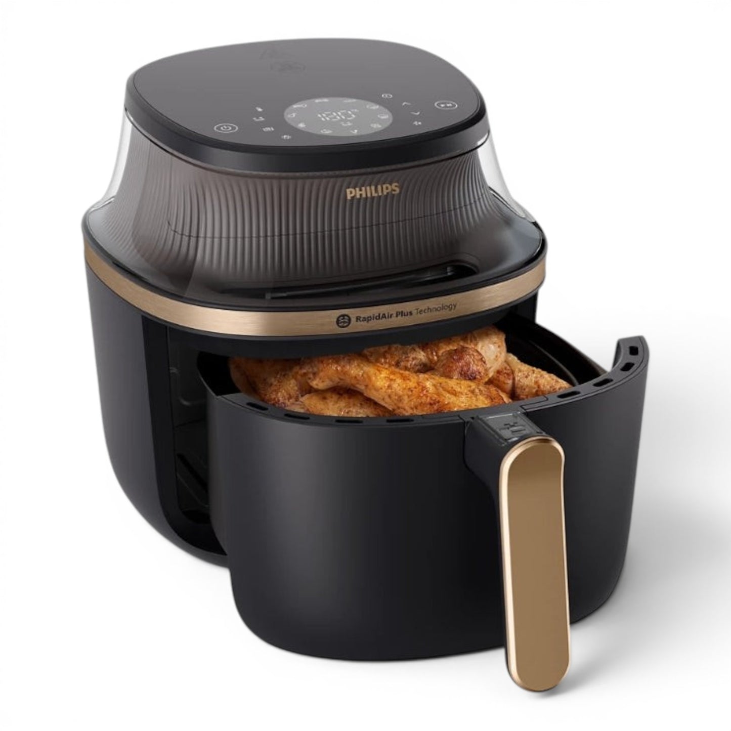 Taghareed Philips Airfryer 3000 Series XL NA332/09 with Rapid Air Plus technology, digital touchscreen, and cooking window. Features a large 6.2L capacity.