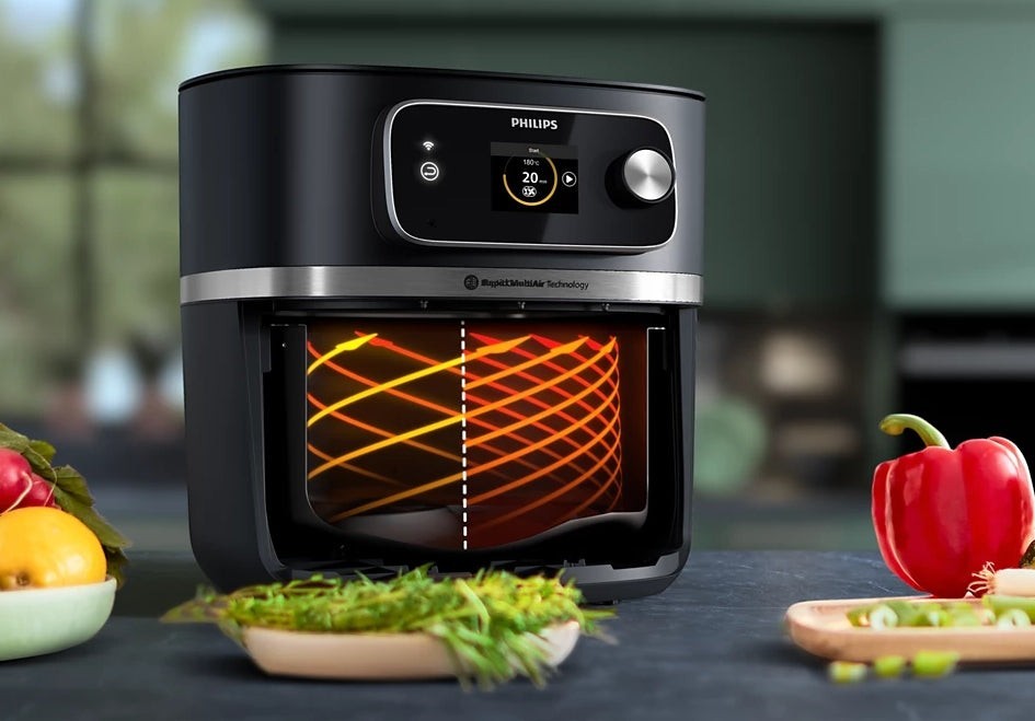 Taghareed Philips Airfryer 7000 Series XXL Connected HD9880/90, black, with Rapid CombiAir technology and smart probe.