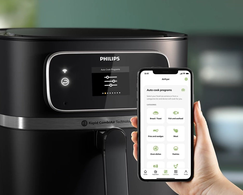 Taghareed Philips Airfryer 7000 Series XXL Connected HD9880/90 with Rapid CombiAir technology and smart app control.