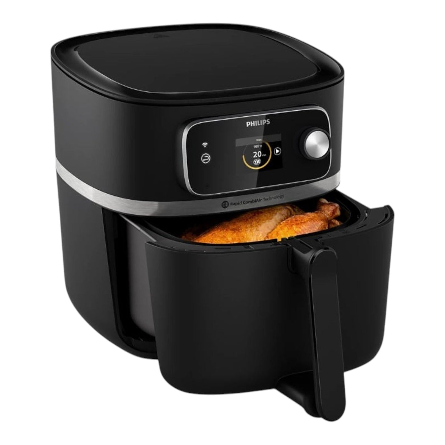 Taghareed Philips Airfryer 7000 Series XXL Connected HD9880/90, black, with Rapid CombiAir technology and a large 8.3L capacity.