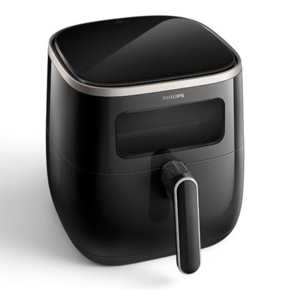 Taghareed Philips Airfryer 3000 Series XL Digital Window HD9257/80, black, 5.6L capacity, with transparent cooking window.