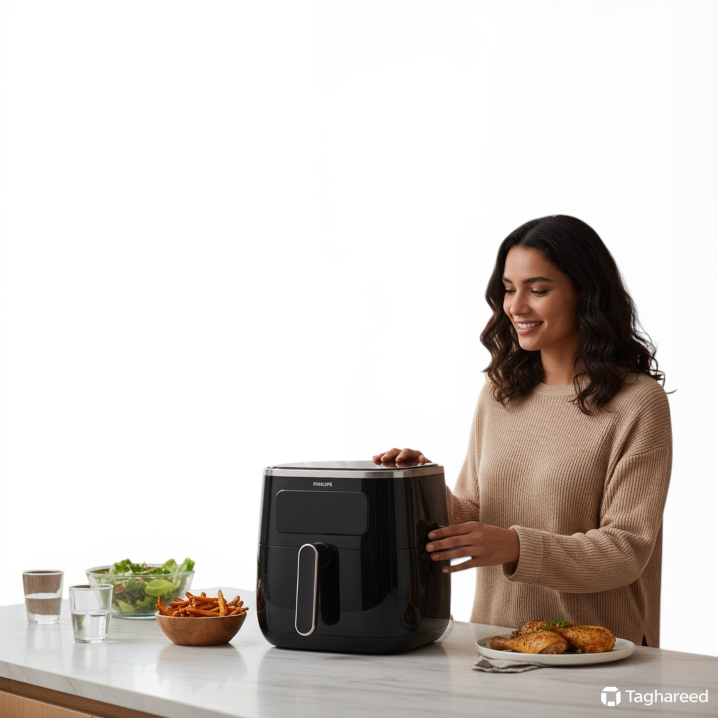 Taghareed Philips Airfryer 3000 Series XL Digital Window HD9257/80, black, with transparent cooking window and digital touch screen.