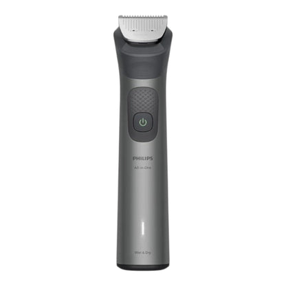 Taghareed Philips All-in-One Trimmer 7000 Series MG7922/15, grey, with 13 attachments for beard, hair, and body. Features BeardSense tech, steel blades, and Wet & Dry use.