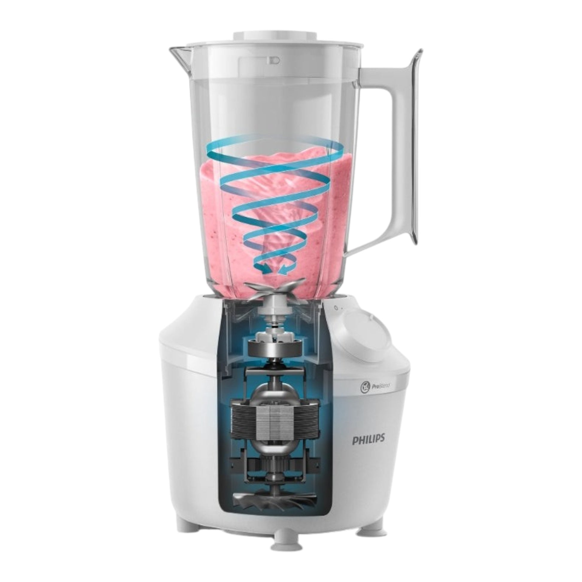 Taghareed Philips 3000 Series white blender with ProBlend technology, 450W motor, 1.9L jar, and stainless steel blades.