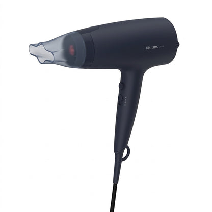Taghareed Philips 3000 Series dark blue 2100W hair dryer with ThermoProtect attachment and cool shot setting.