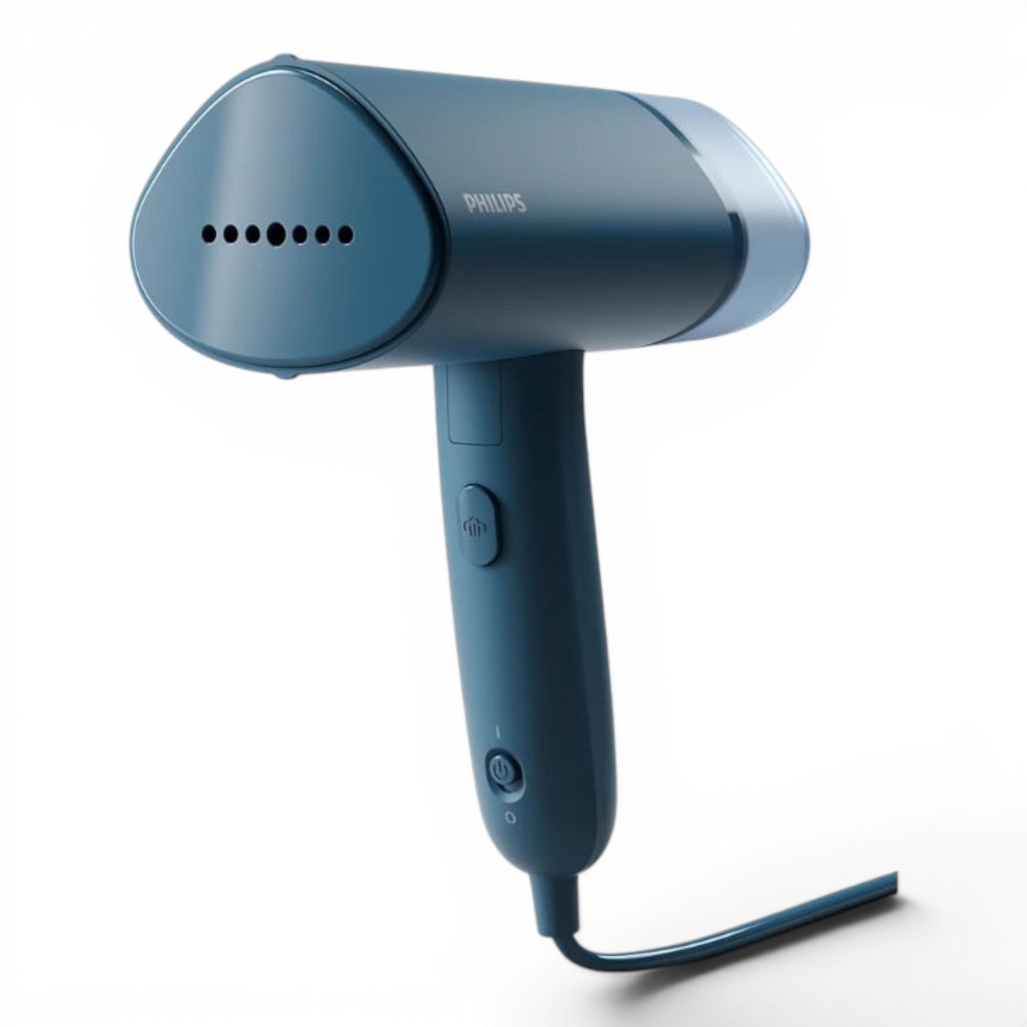 Taghareed Philips 3000 Series handheld garment steamer in teal blue, compact and foldable design for quick wrinkle removal and fabric refreshing.