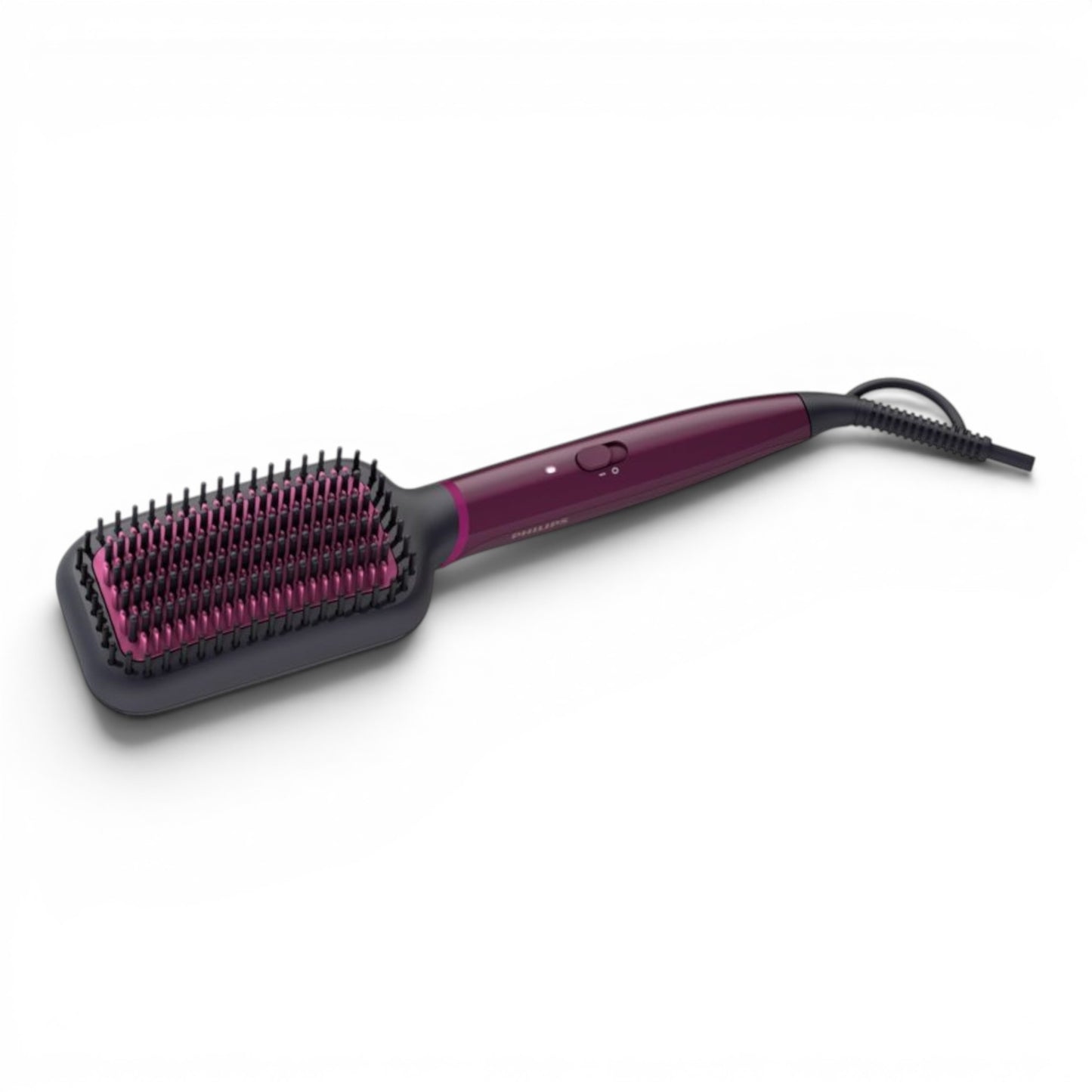 Taghareed Philips 5000 Series heated straightening brush in plum with keratin-infused ceramic coating and ThermoProtect technology.